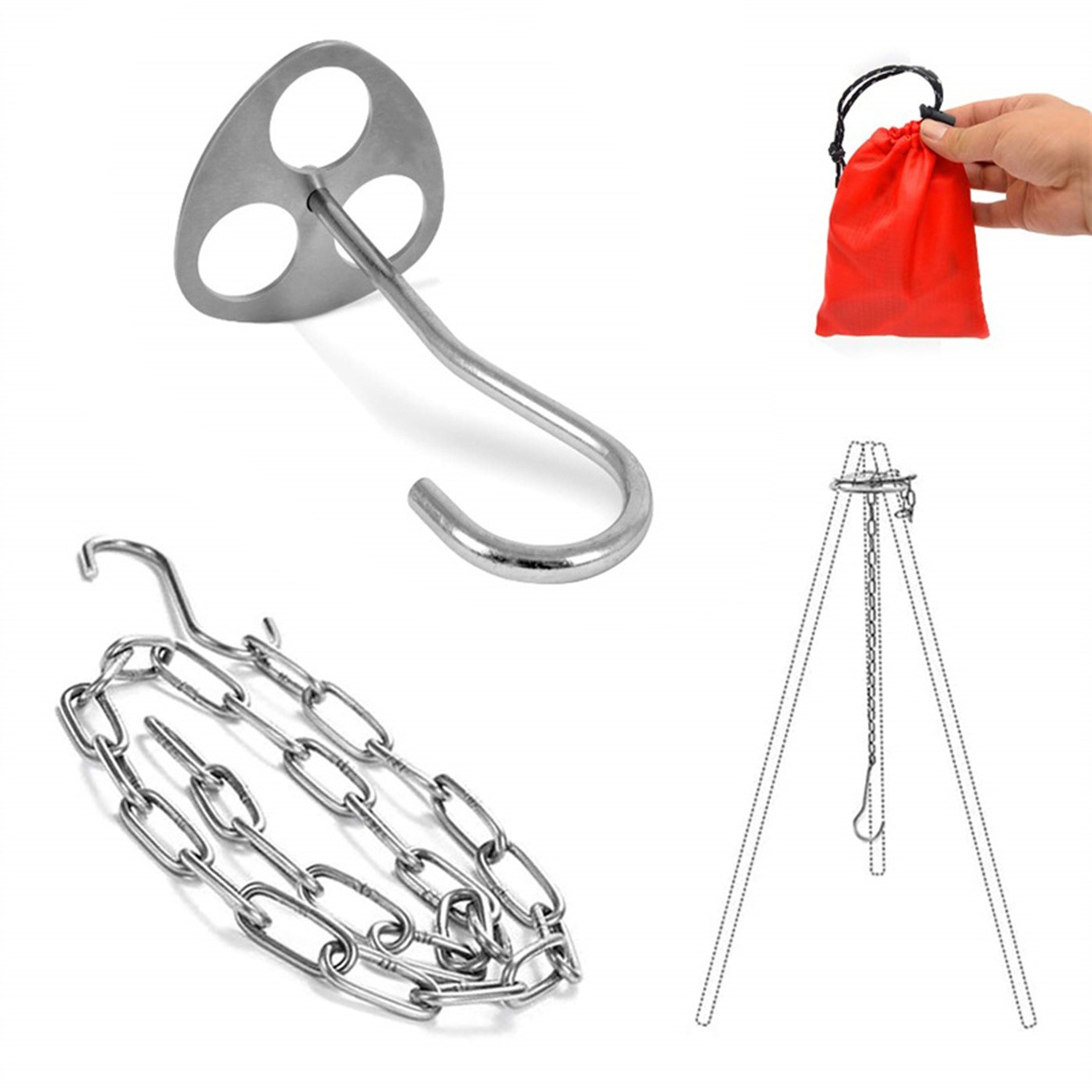Camping Cooking Pot Tripod - Statyw kempingowy ze stali nierdzewnej z