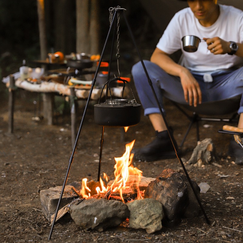 Camping Cooking Pot Tripod - Przenośny trójnóg do gotowania na zewnątrz,