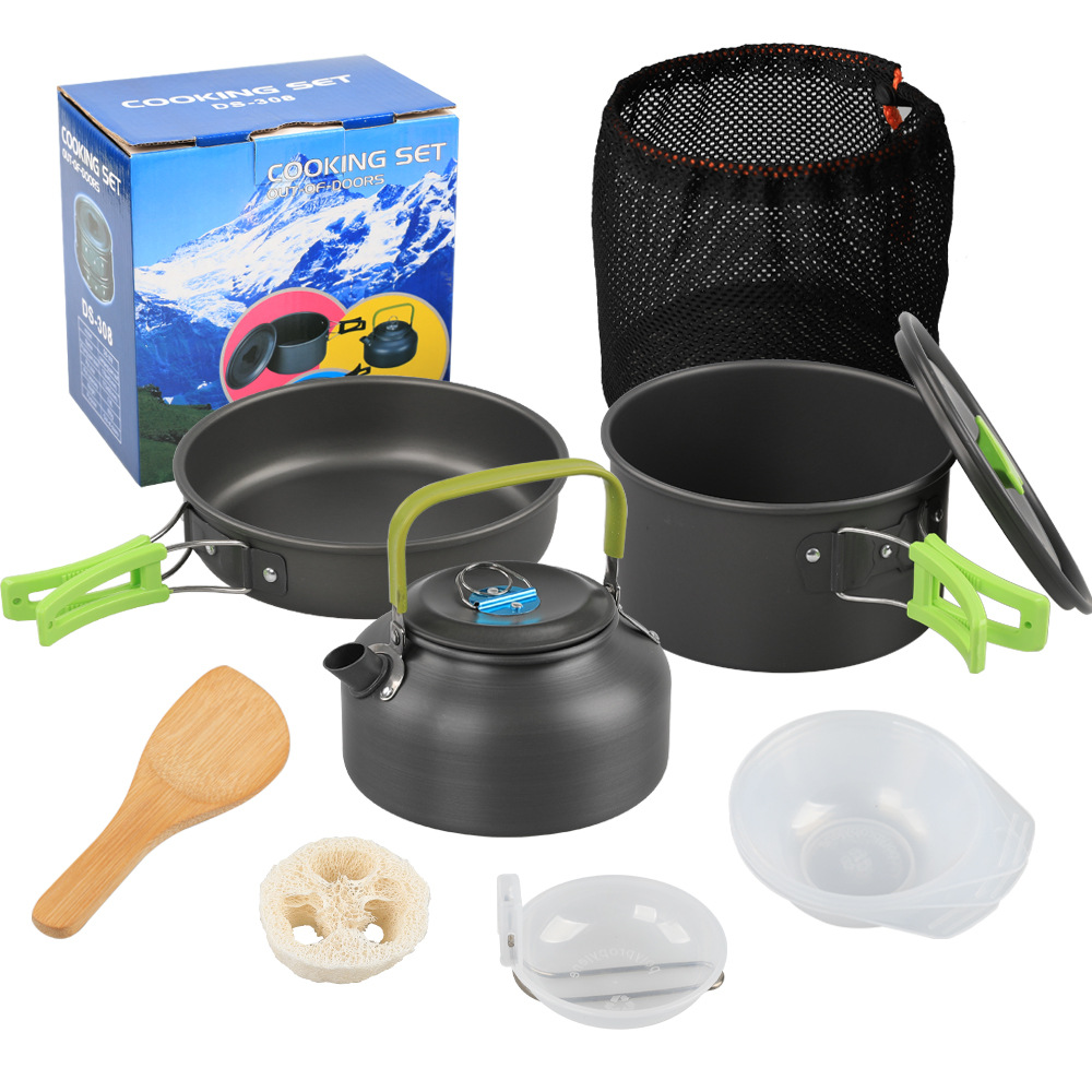 Camping Cooking Set Ds 308 - Zestaw naczyń kempingowych: garnek, patelnia, czajnik,