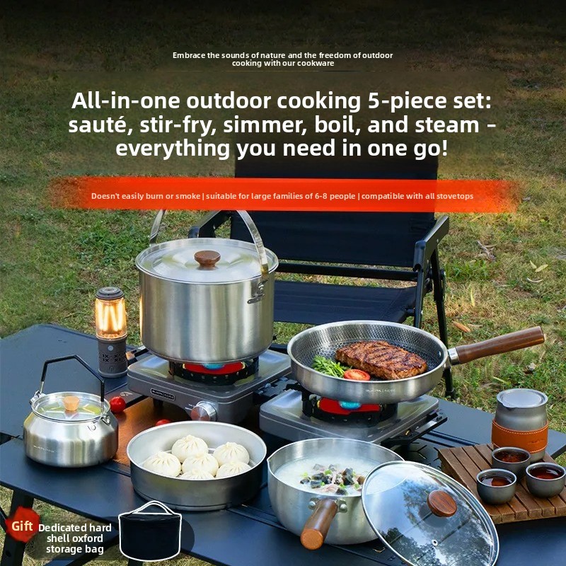 Camping Cooking Frying Pan - Przenośny Zestaw Naczyń Kempingowych Wielofunkcyjny Kuchenka