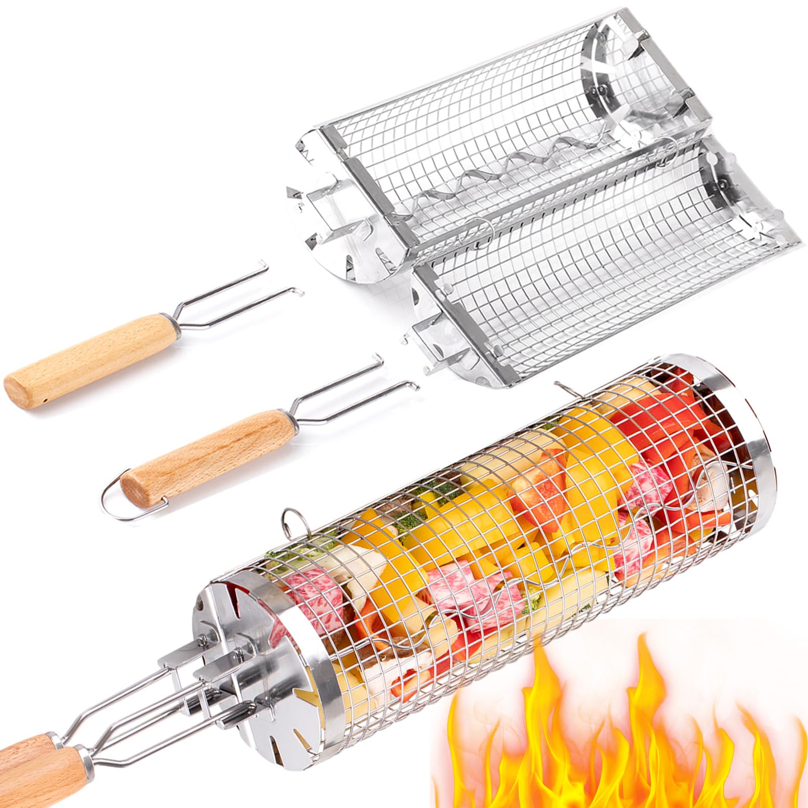 Camping Cooking Mesh - BUYYES Kosz do grillowania na kółkach,